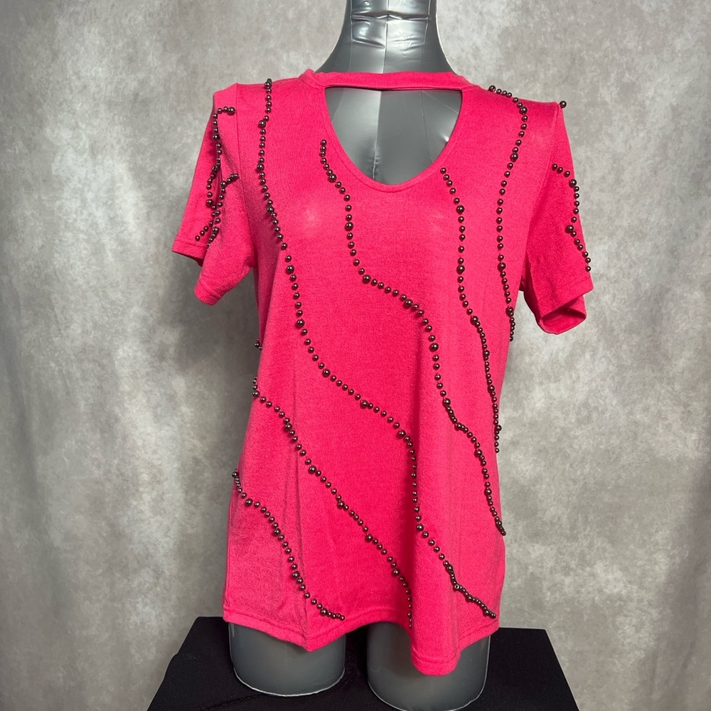 Vocal Fuchsia Beaded Short Sleeve Tee